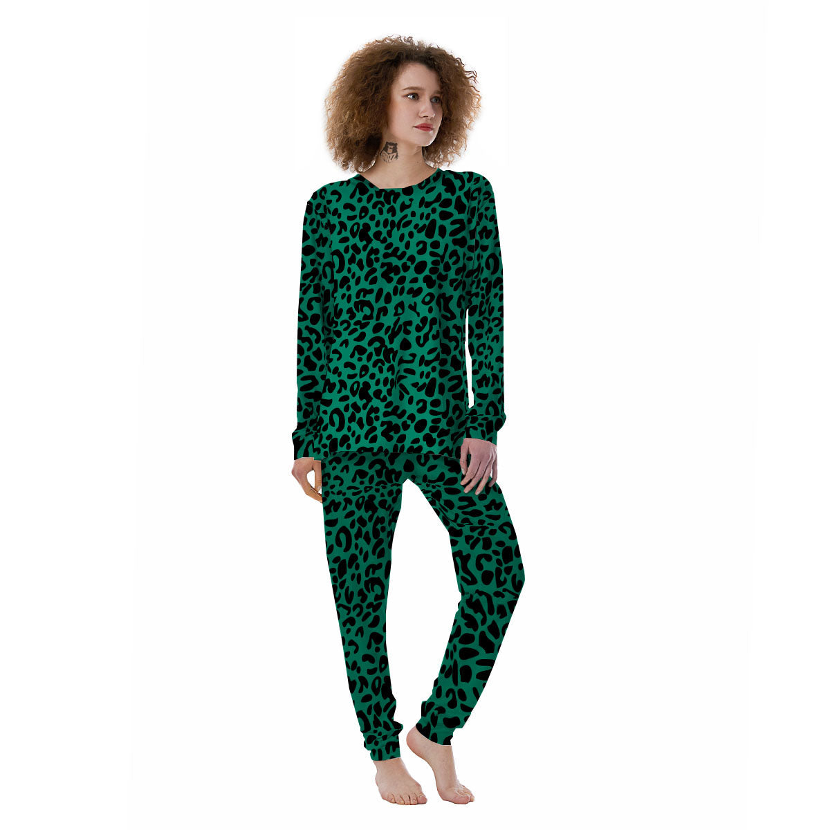 Leopard Green Print Women's Pajamas-grizzshop