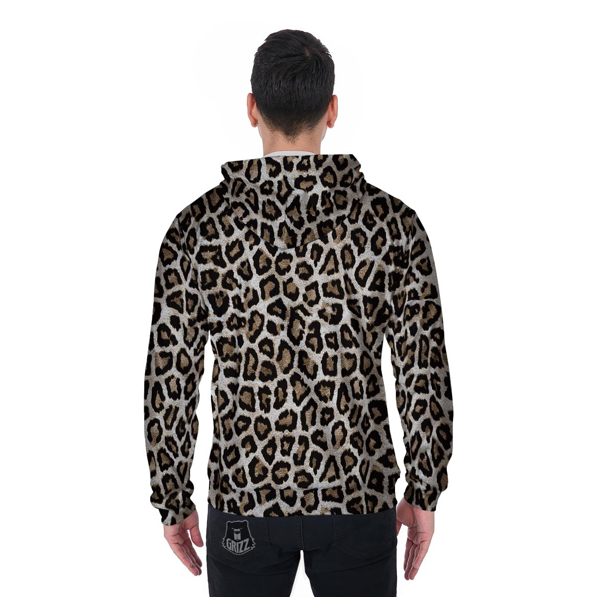 Leopard Men's Zip Up Hoodie-grizzshop