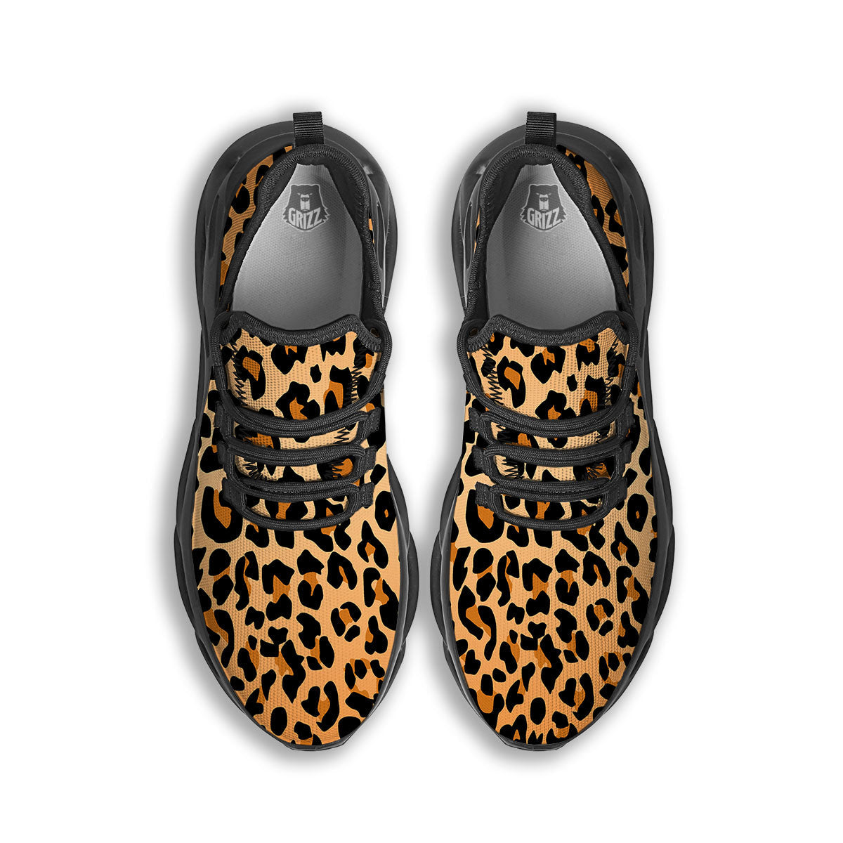 Leopard Orange Print Black Running Shoes-grizzshop