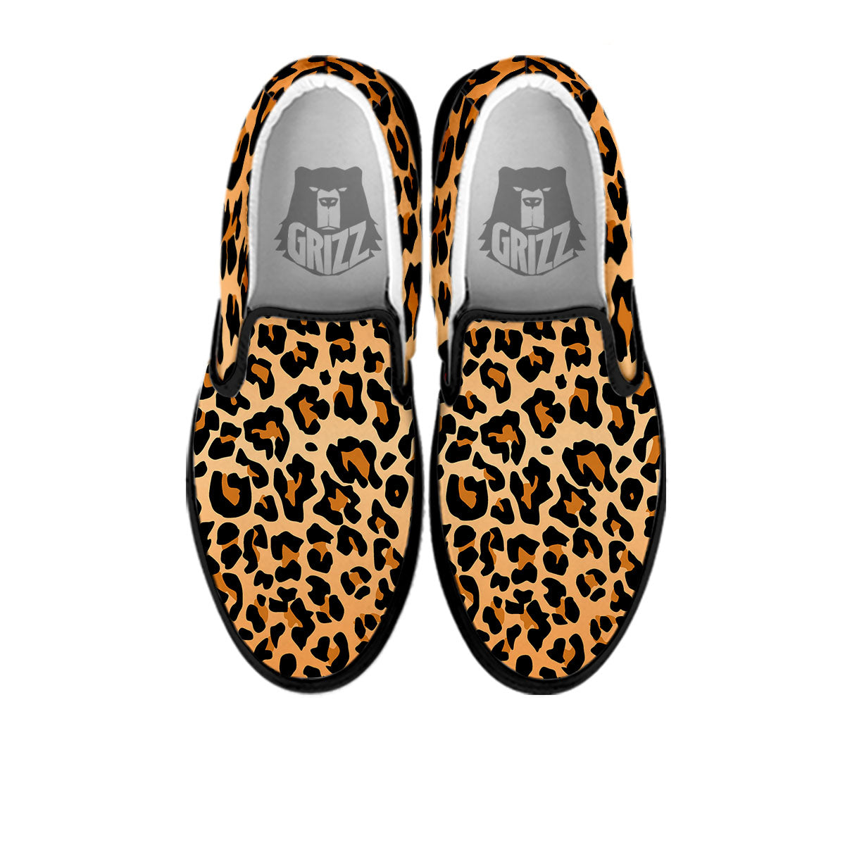Leopard Orange Print Black Slip On Shoes-grizzshop