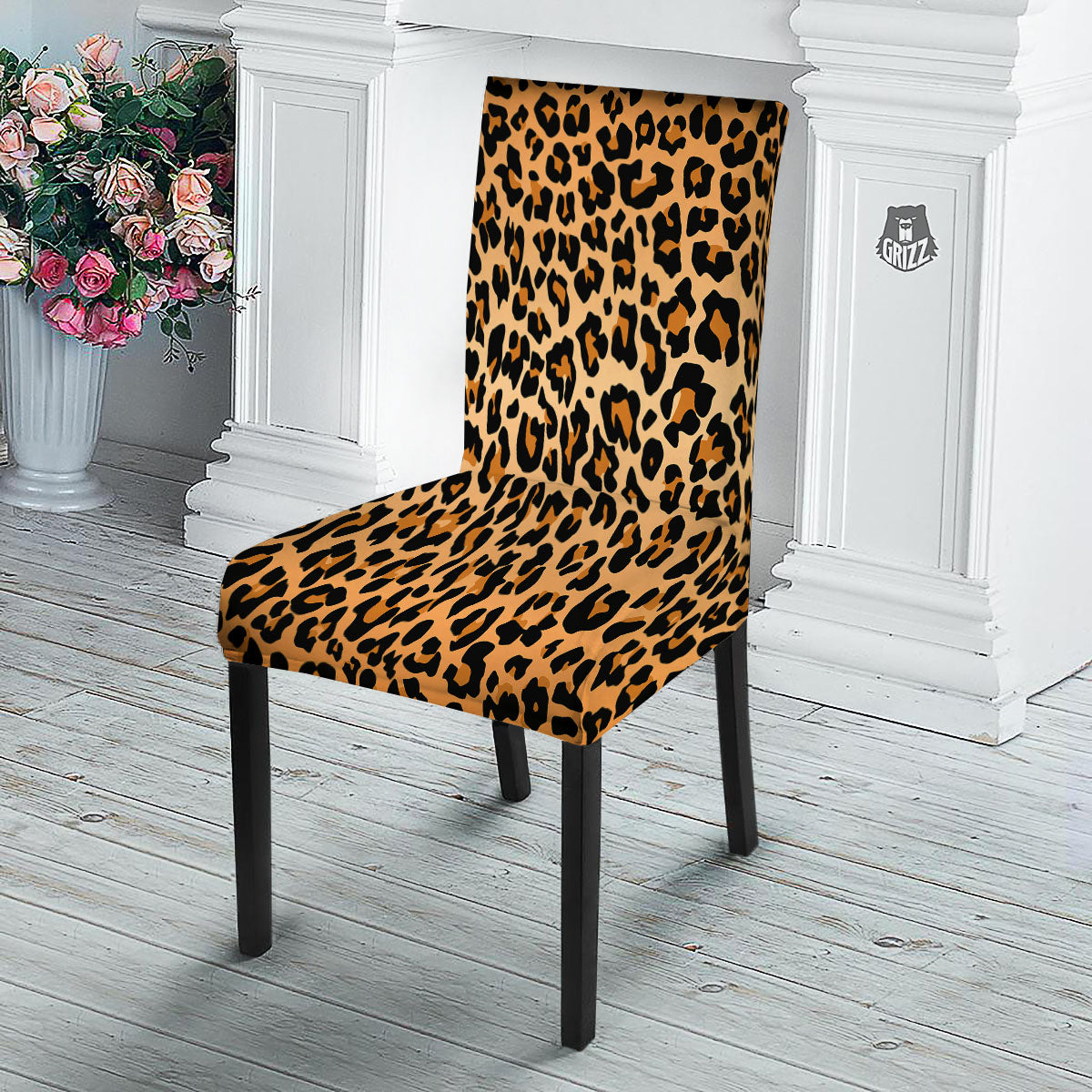 Leopard Orange Print Dining Chair Slipcover-grizzshop
