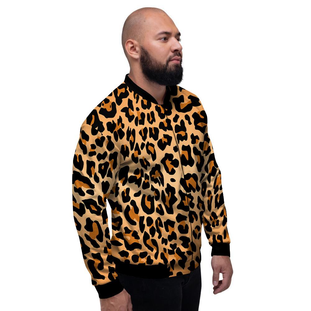 Leopard Orange Print Men's Bomber Jacket-grizzshop