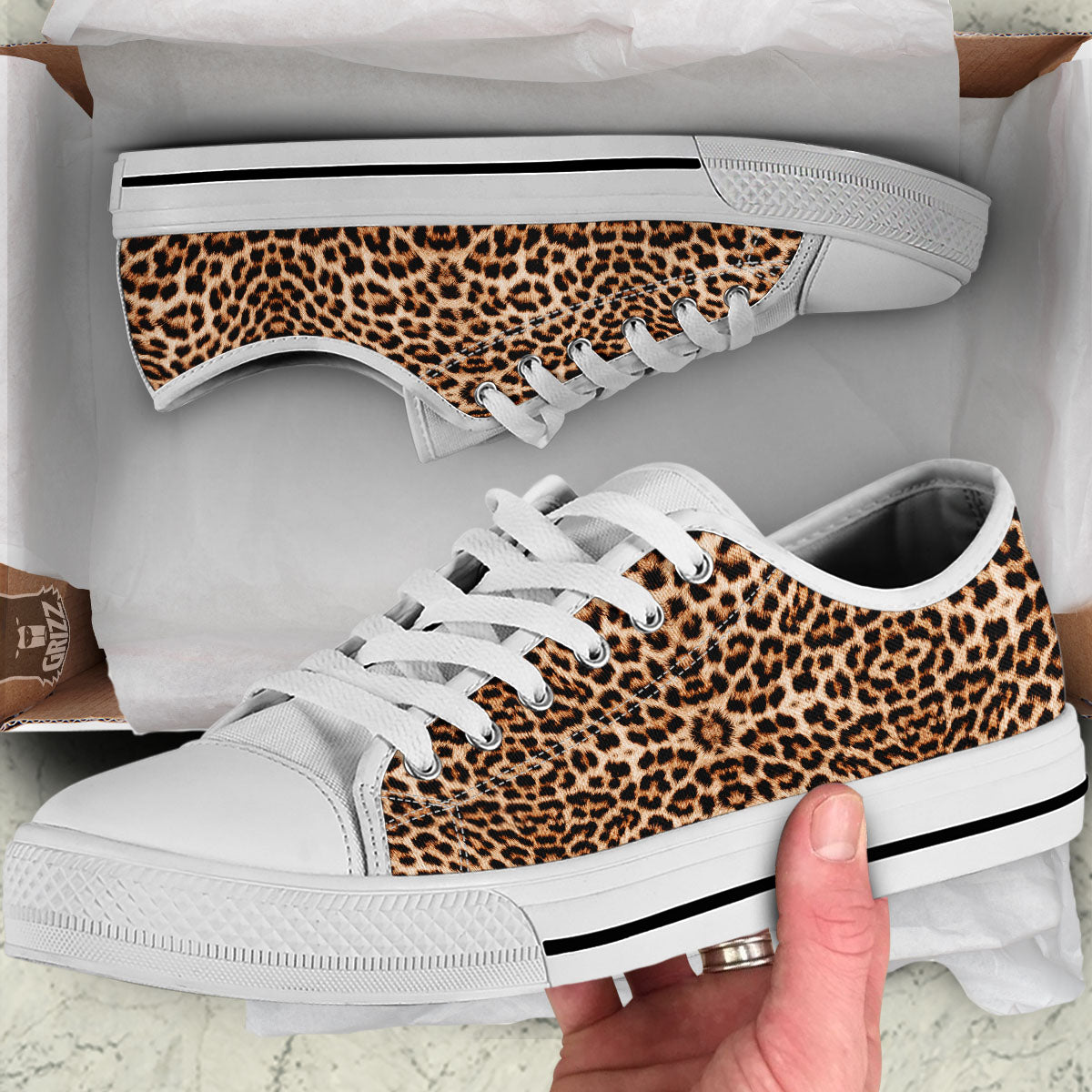 Leopard Pattern White Low Top Shoes-grizzshop