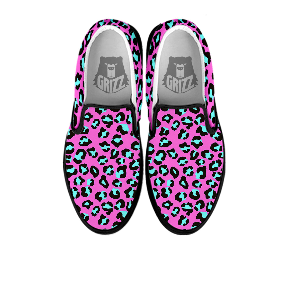 Leopard Pink And Turquoise Print Pattern Black Slip On Shoes-grizzshop