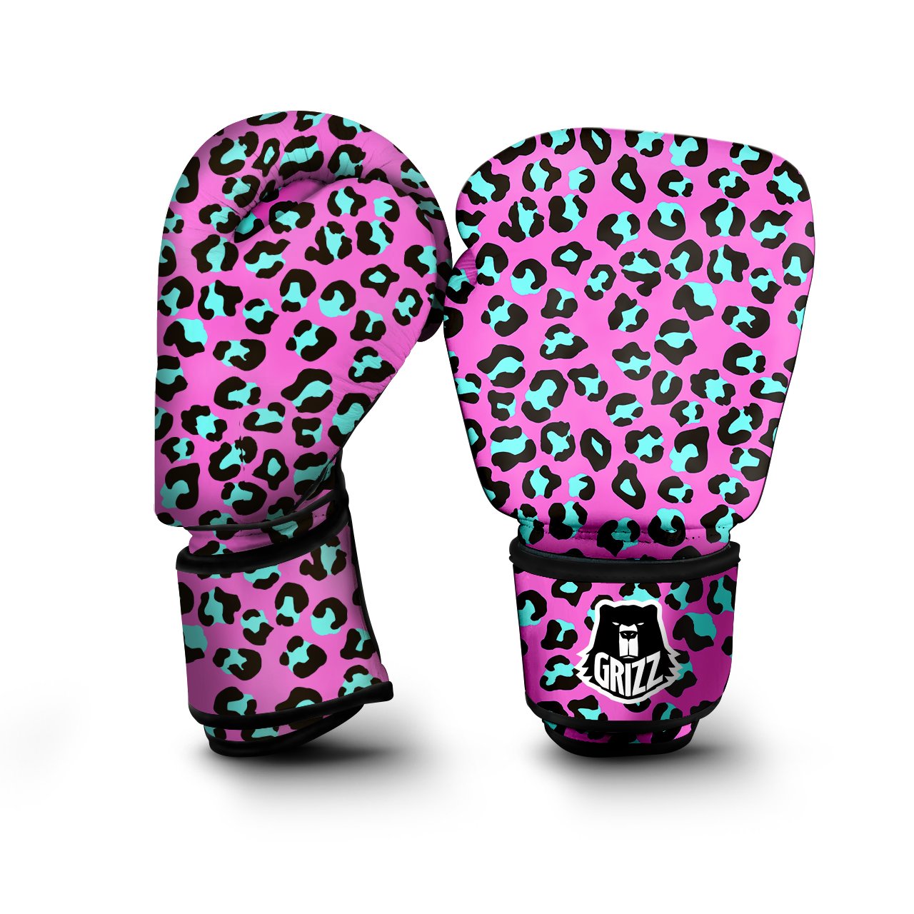 Leopard Pink And Turquoise Print Pattern Boxing Gloves-grizzshop