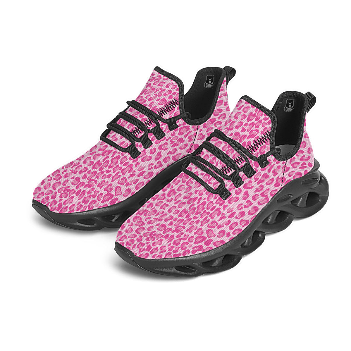 Leopard Pink Print Pattern Black Running Shoes-grizzshop