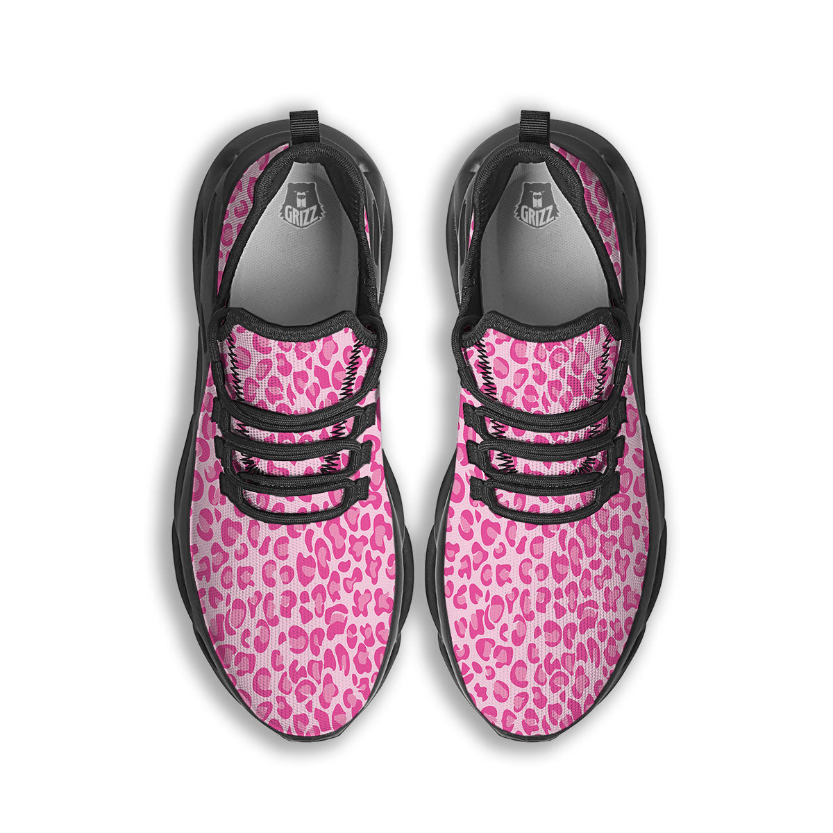 Leopard Pink Print Pattern Black Running Shoes-grizzshop