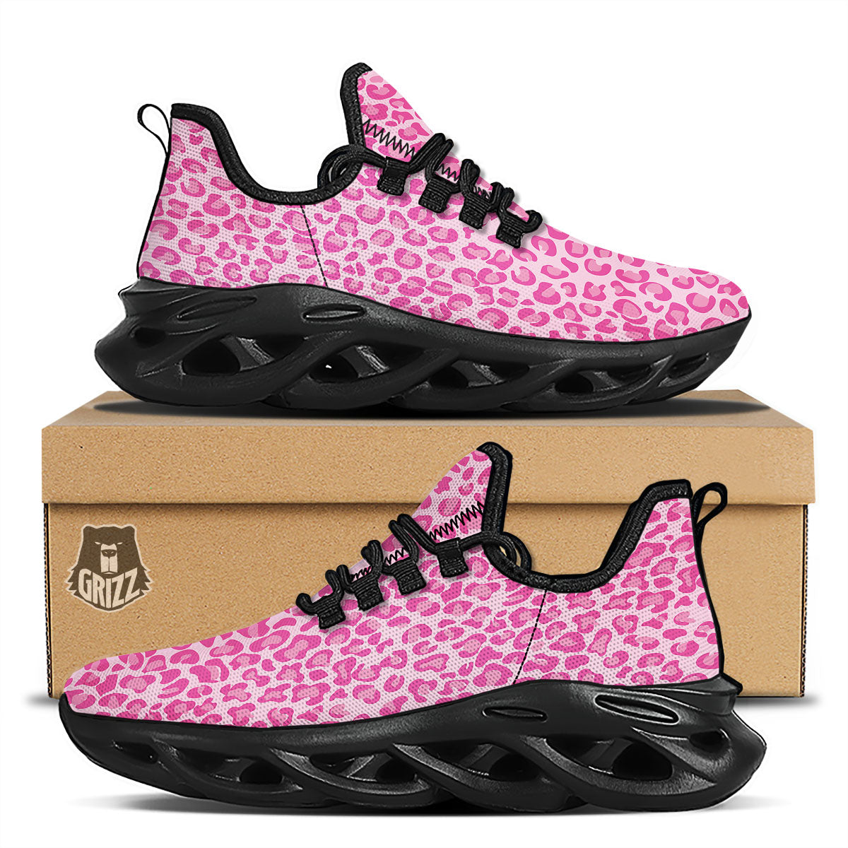 Leopard Pink Print Pattern Black Running Shoes-grizzshop