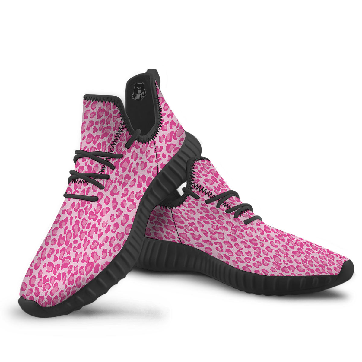 Leopard Pink Print Pattern Black Walking Shoes-grizzshop