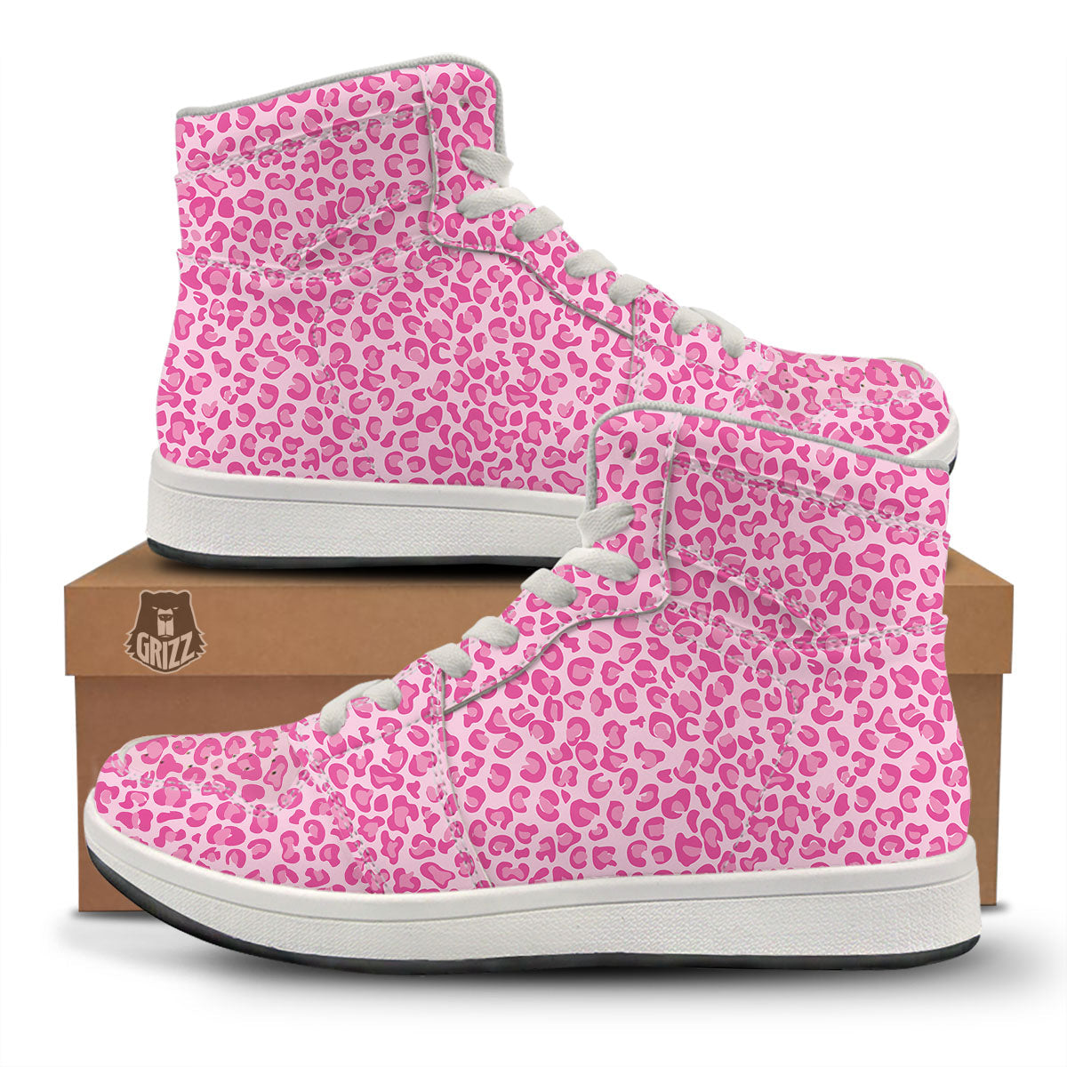 Leopard Pink Print Pattern High Top Sneakers-grizzshop