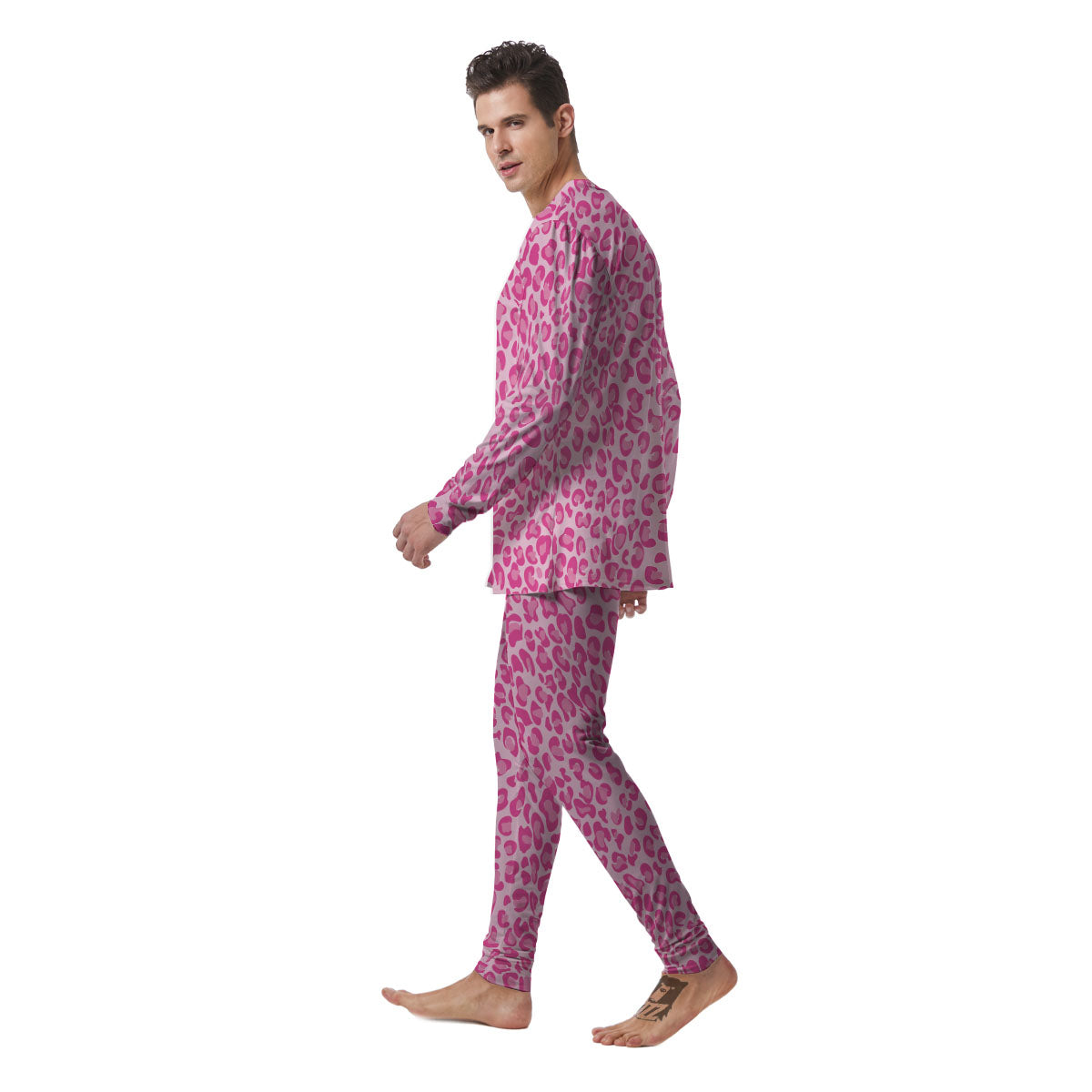 Leopard Pink Print Pattern Men's Pajamas-grizzshop