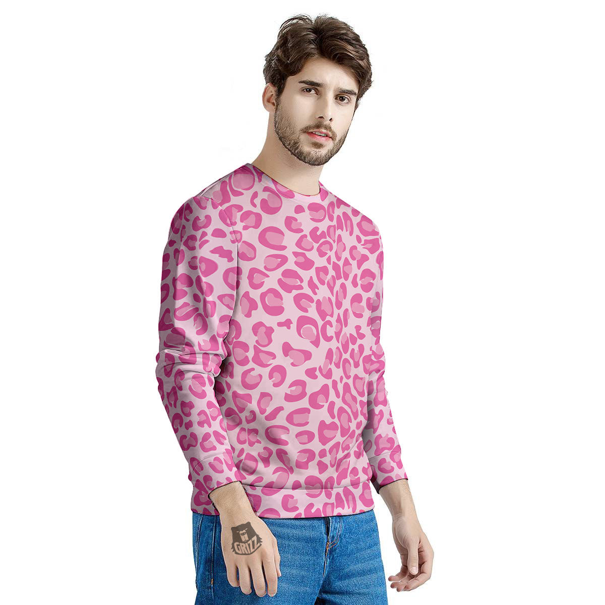 Leopard Pink Print Pattern Men's Sweatshirt-grizzshop