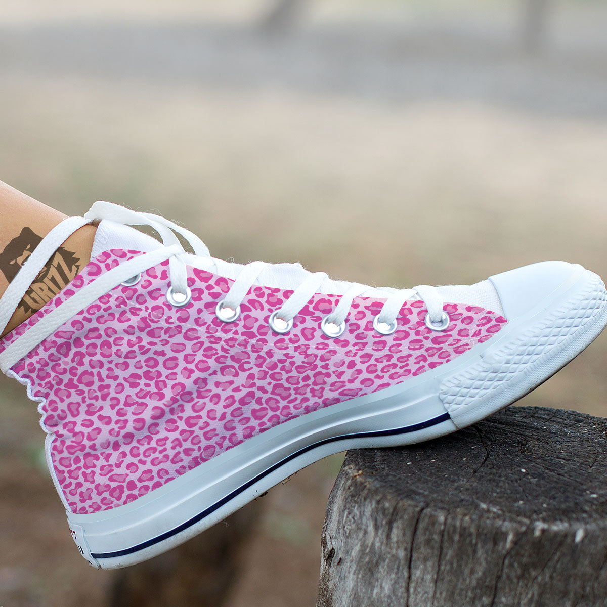 Leopard Pink Print Pattern White High Top Shoes-grizzshop