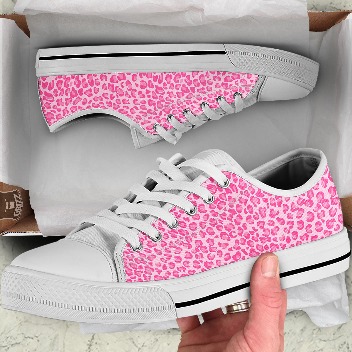 Leopard Pink Print Pattern White Low Top Shoes-grizzshop