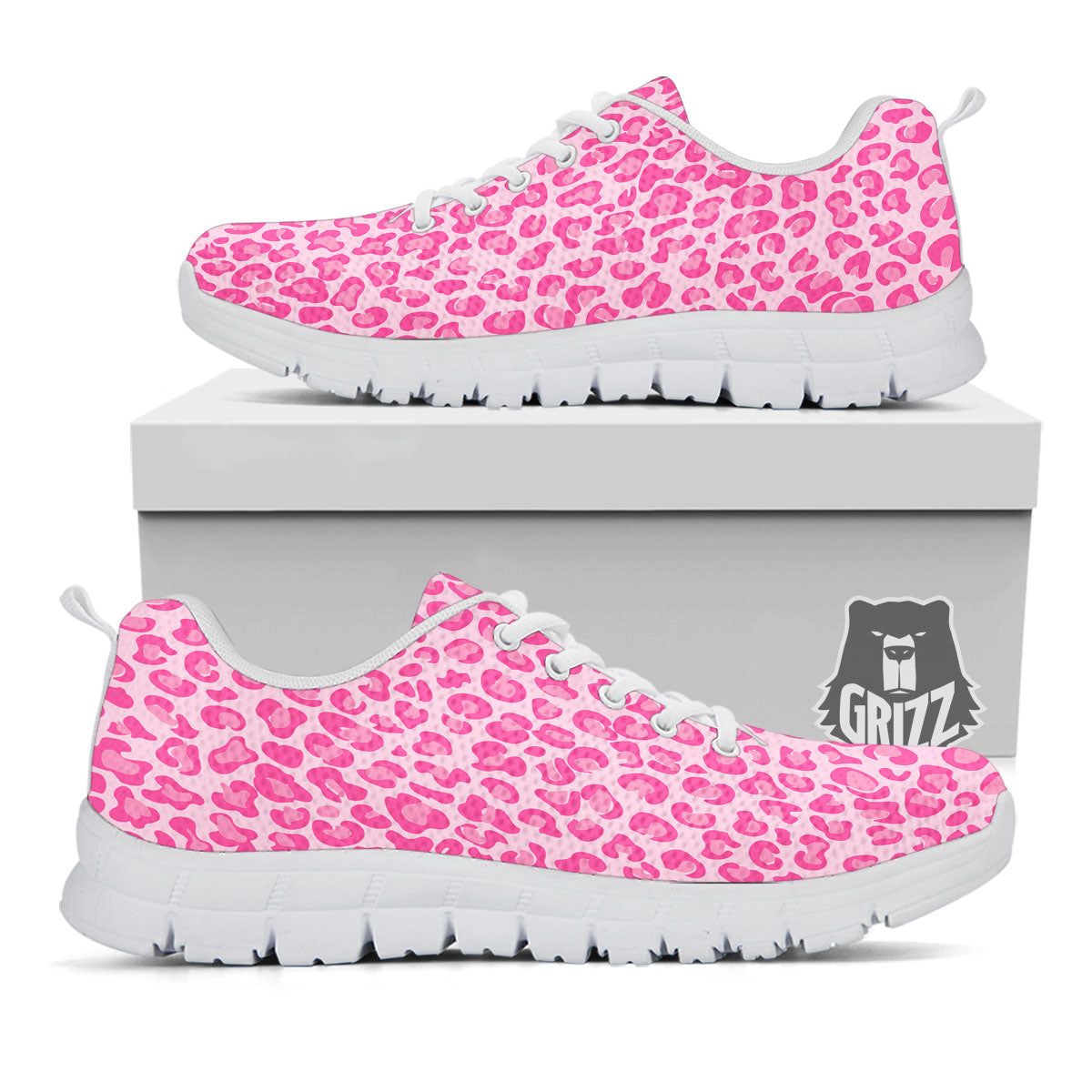 Leopard Pink Print Pattern White Sneaker-grizzshop