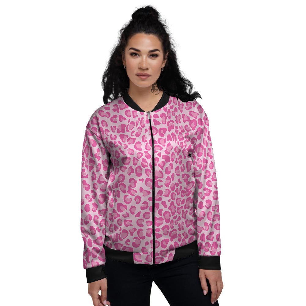 Leopard Pink Print Pattern Women's Bomber Jacket-grizzshop