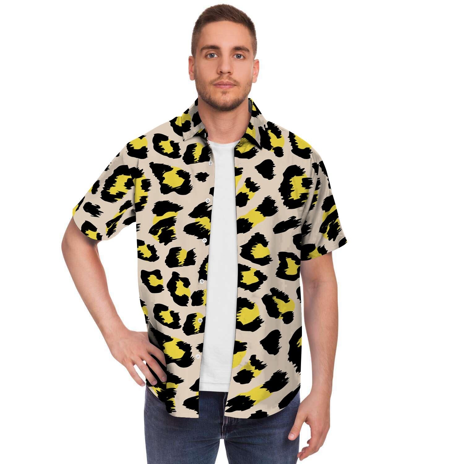 Leopard Print Men's Short Sleeve Shirt-grizzshop