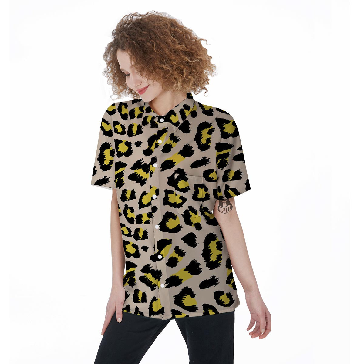 Leopard Print Women's Short Sleeve Shirts-grizzshop
