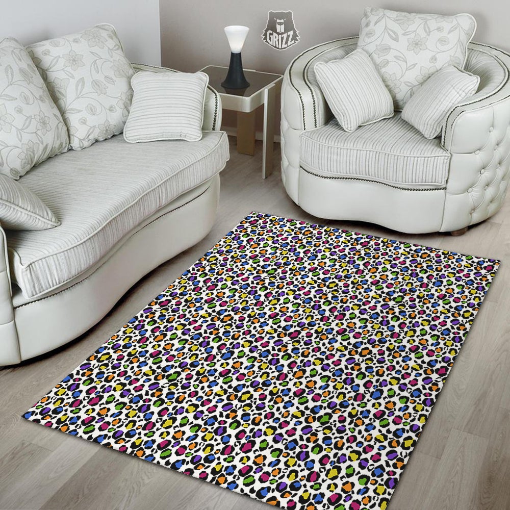 Leopard Rainbow And White Print Pattern Floor Mat-grizzshop