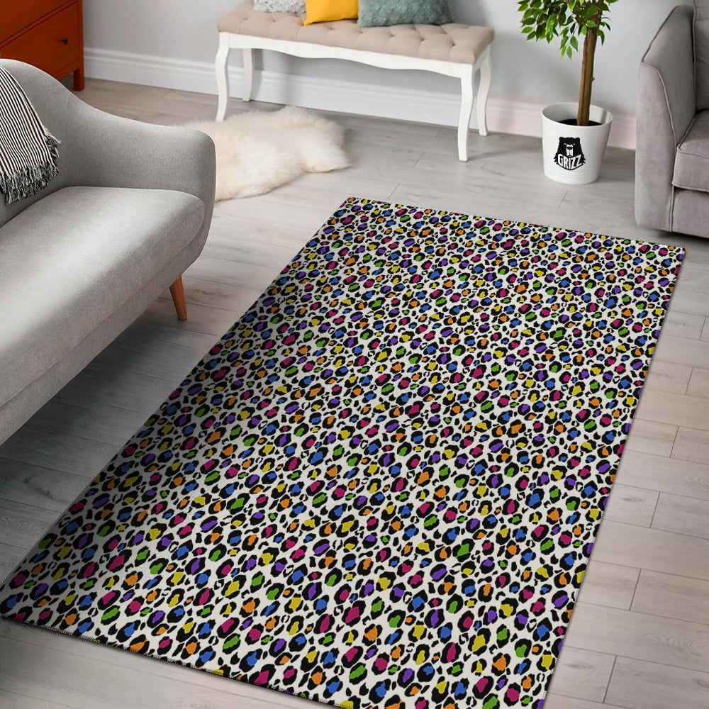 Leopard Rainbow And White Print Pattern Floor Mat-grizzshop