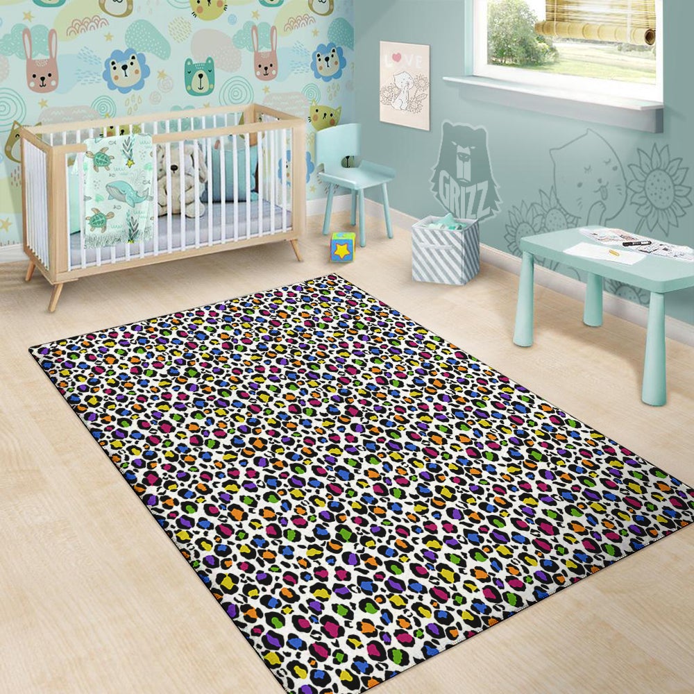 Leopard Rainbow And White Print Pattern Floor Mat-grizzshop