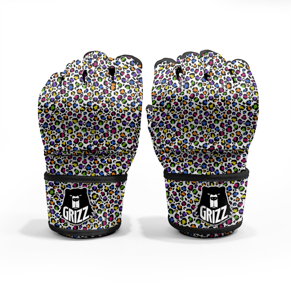 Leopard Rainbow And White Print Pattern MMA Gloves-grizzshop