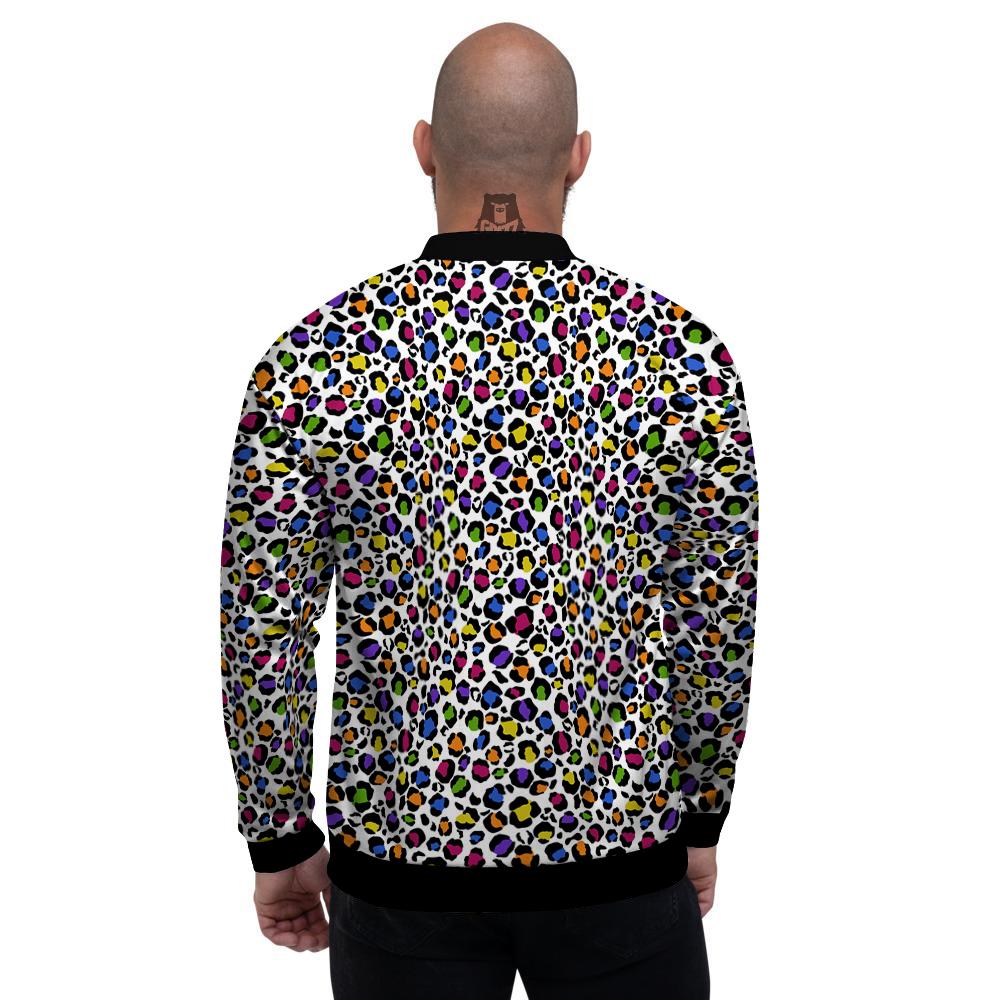 Leopard Rainbow And White Print Pattern Men's Bomber Jacket-grizzshop