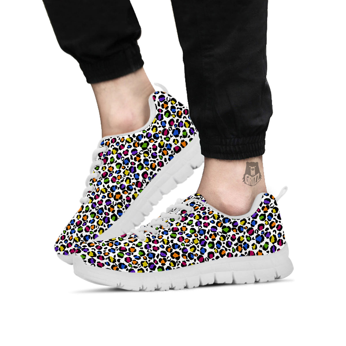 Leopard Rainbow And White Print Pattern White Sneaker-grizzshop