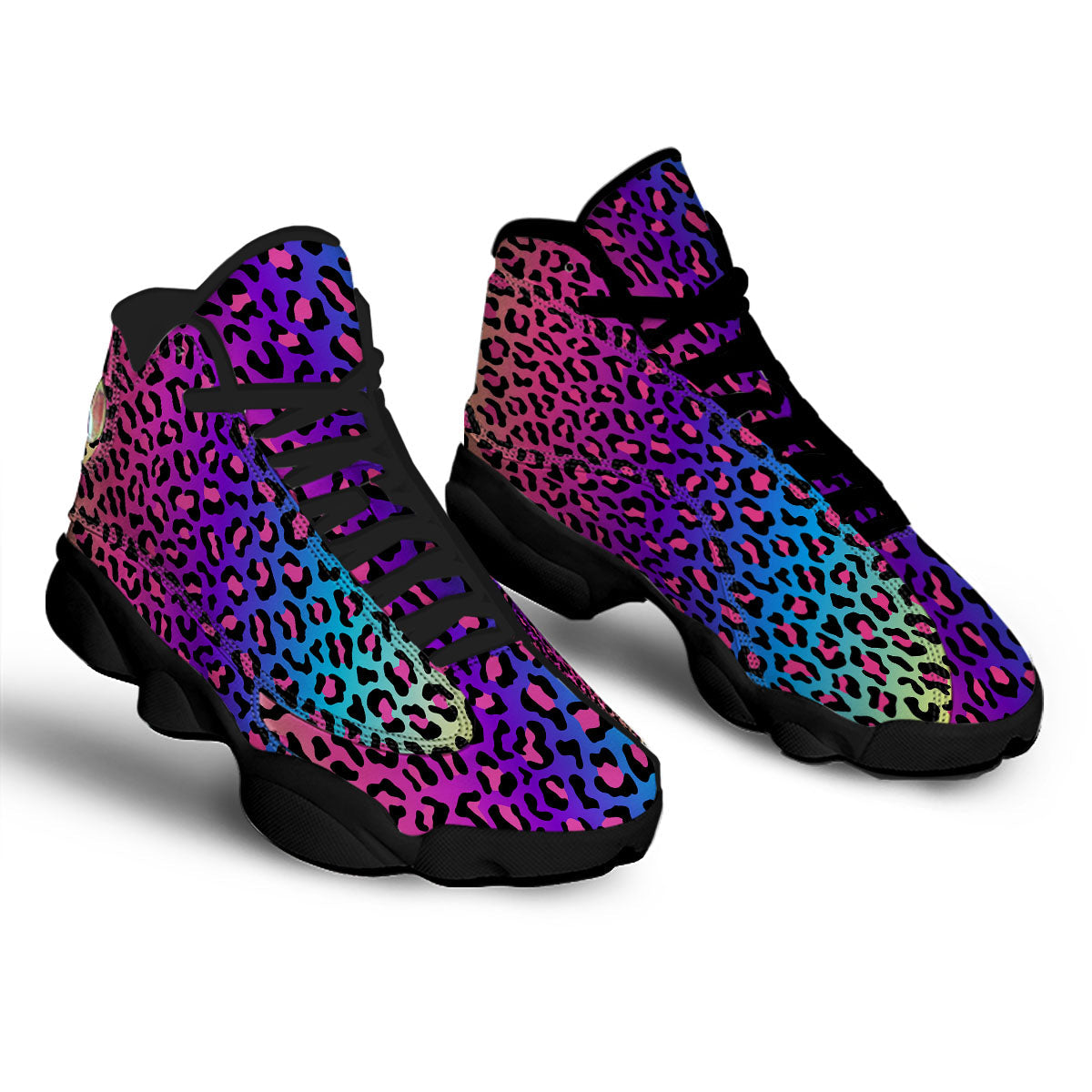 Leopard Rainbow Print Black Basketball Shoes-grizzshop