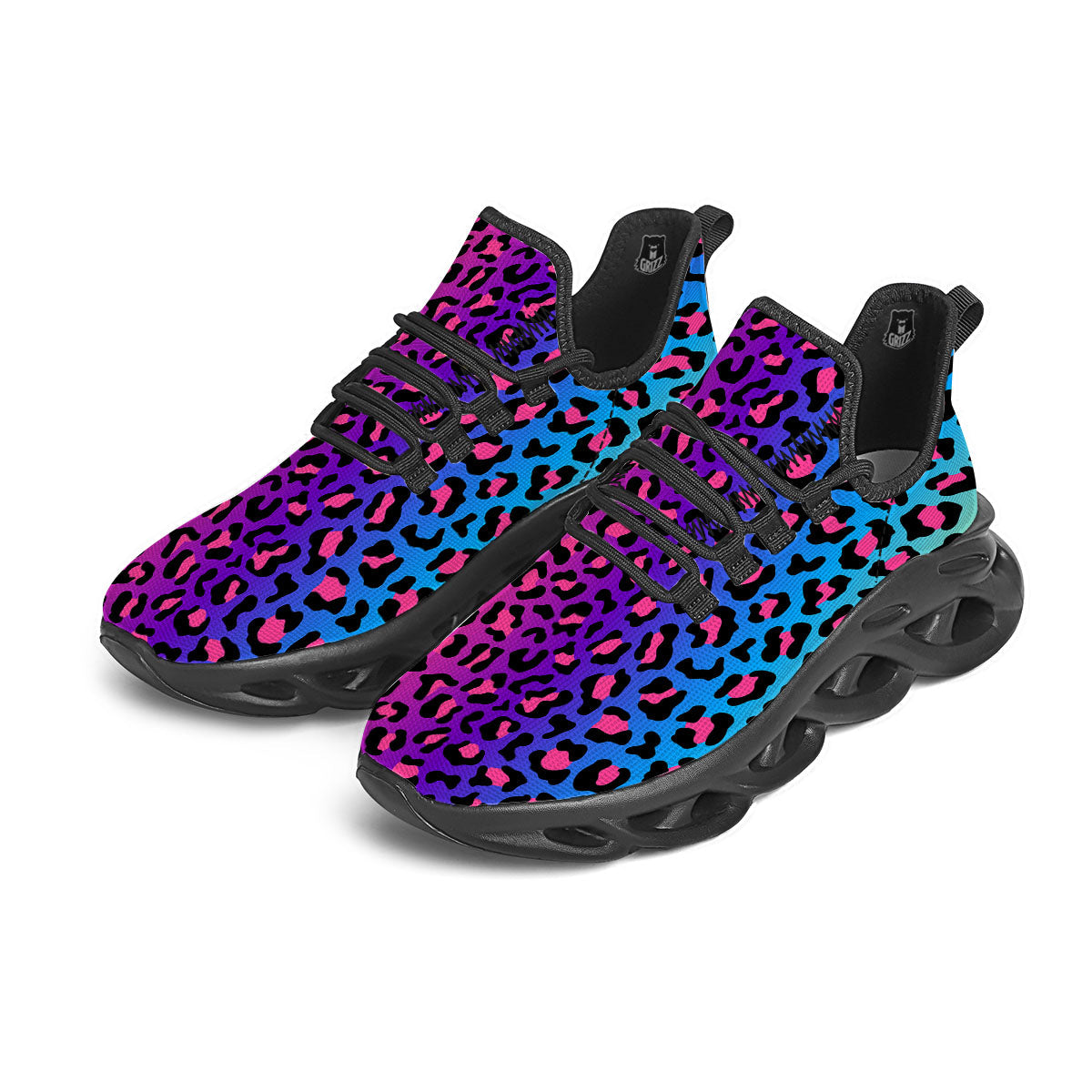Leopard Rainbow Print Black Running Shoes-grizzshop