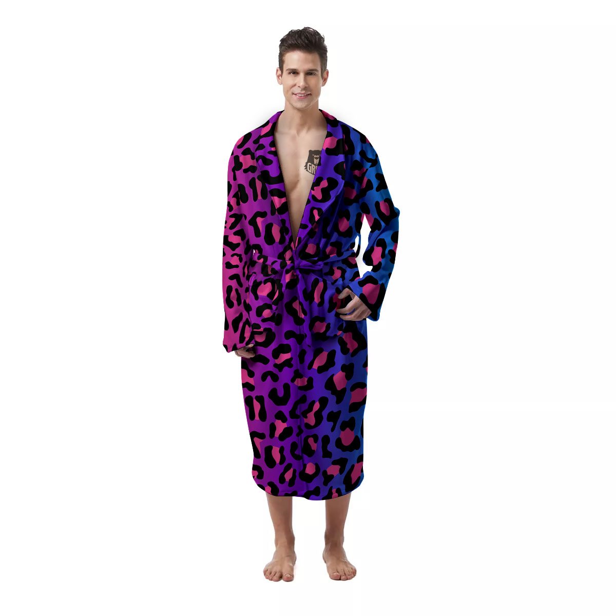Leopard Rainbow Print Men's Robe-grizzshop