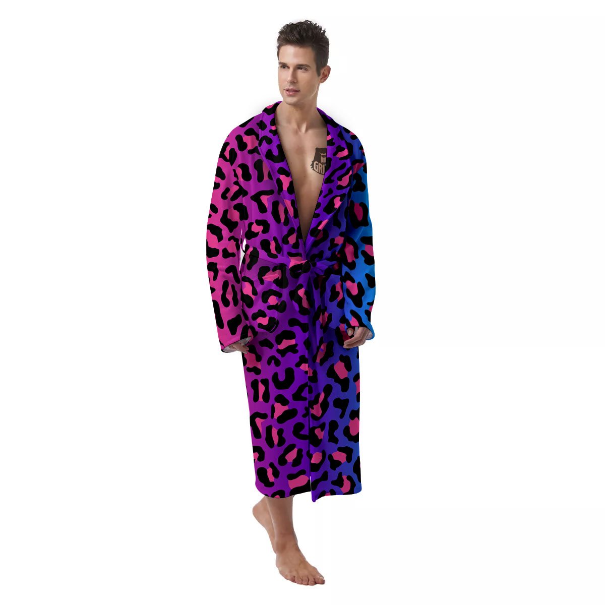 Leopard Rainbow Print Men's Robe-grizzshop