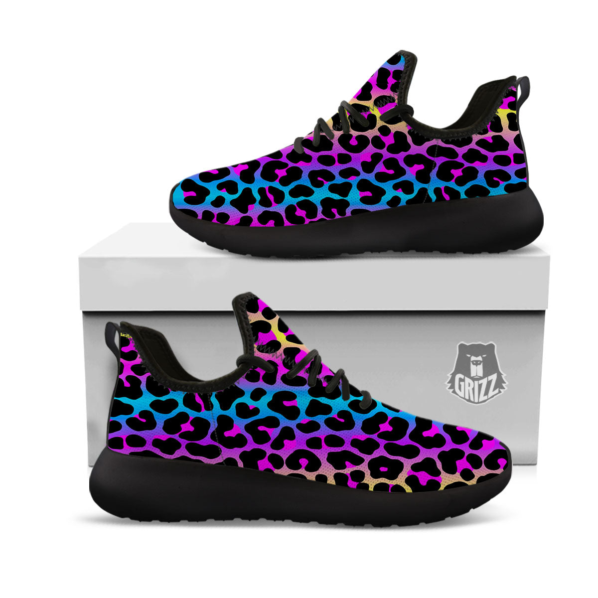 Leopard Rainbow Print Pattern Black Athletic Shoes-grizzshop