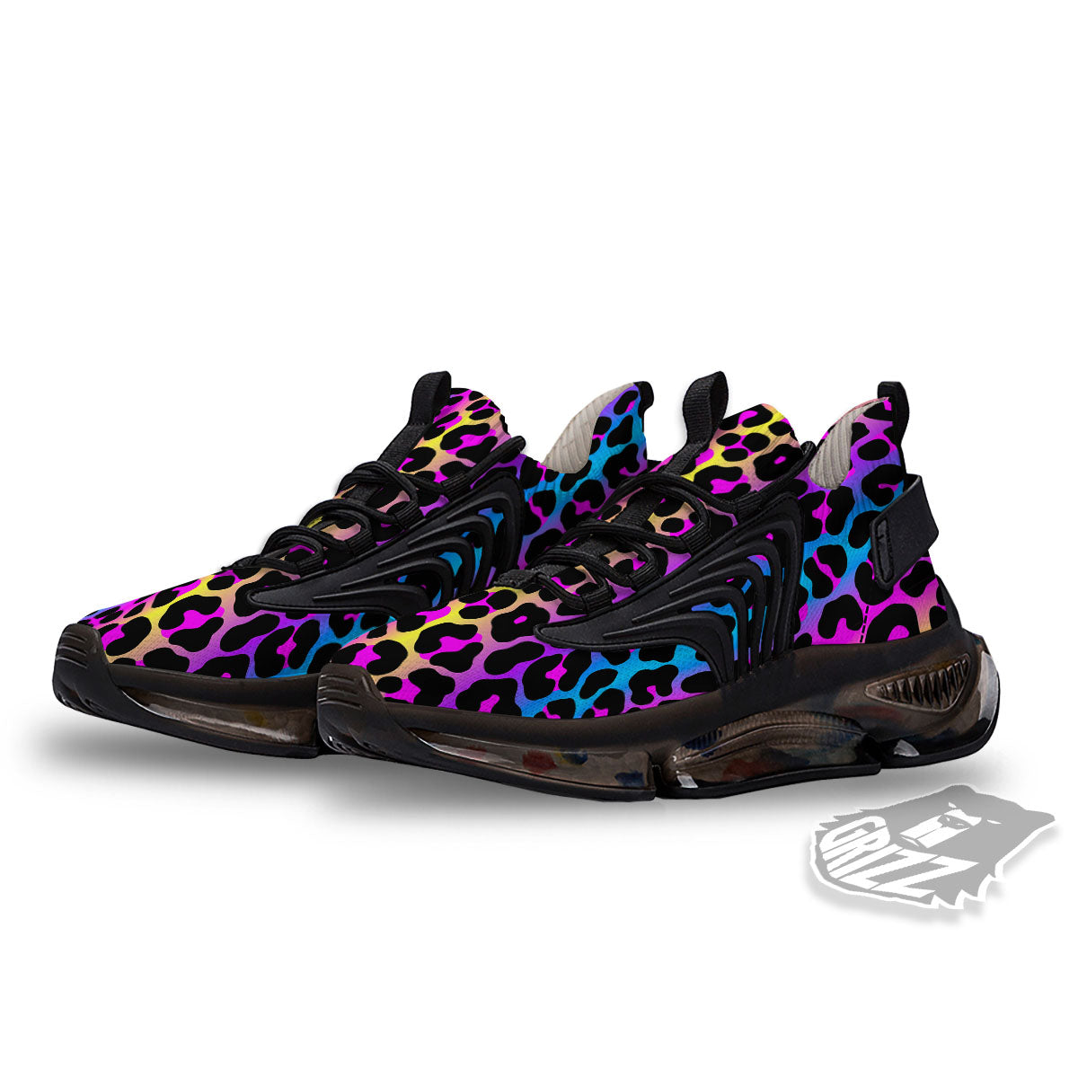 Leopard Rainbow Print Pattern Black Gym Shoes-grizzshop
