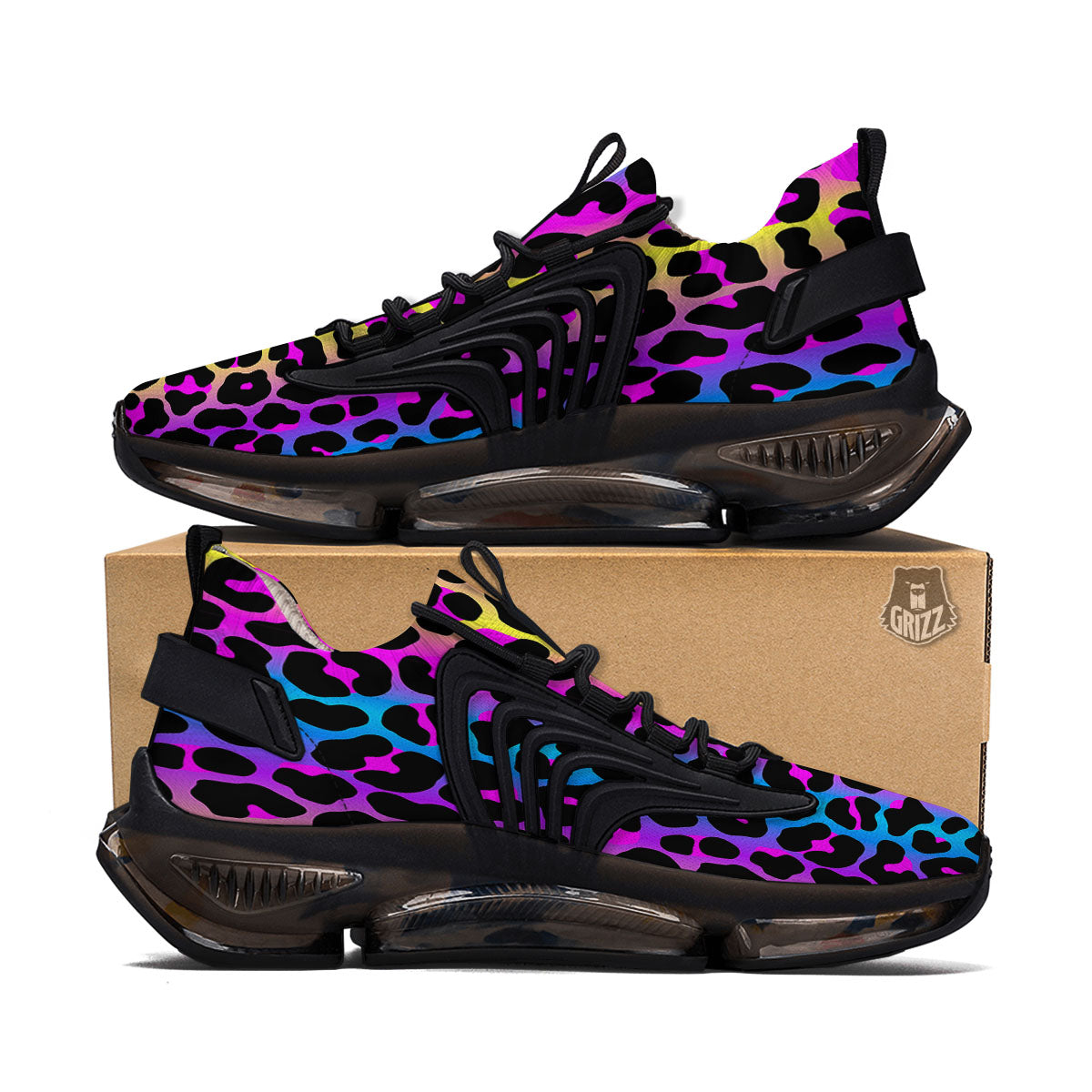 Leopard Rainbow Print Pattern Black Gym Shoes-grizzshop