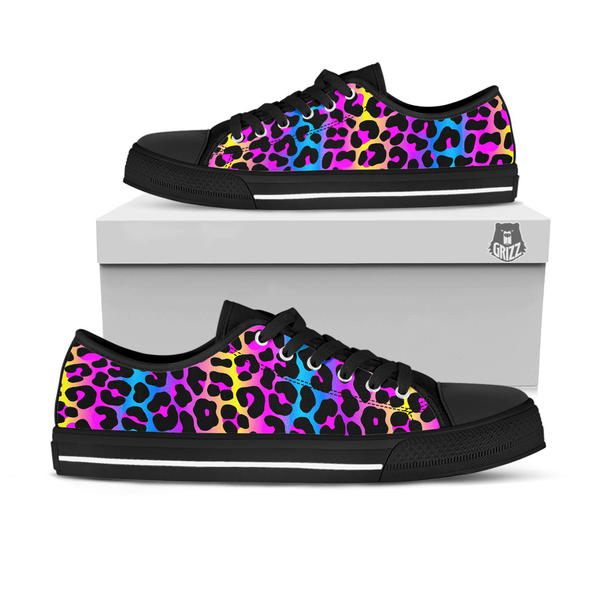 Leopard Rainbow Print Pattern Black Low Top Shoes-grizzshop