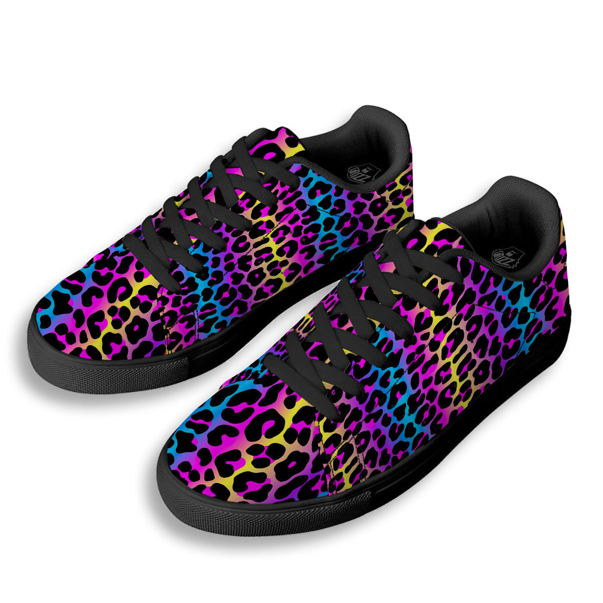 Leopard Rainbow Print Pattern Black Low Top Sneakers-grizzshop
