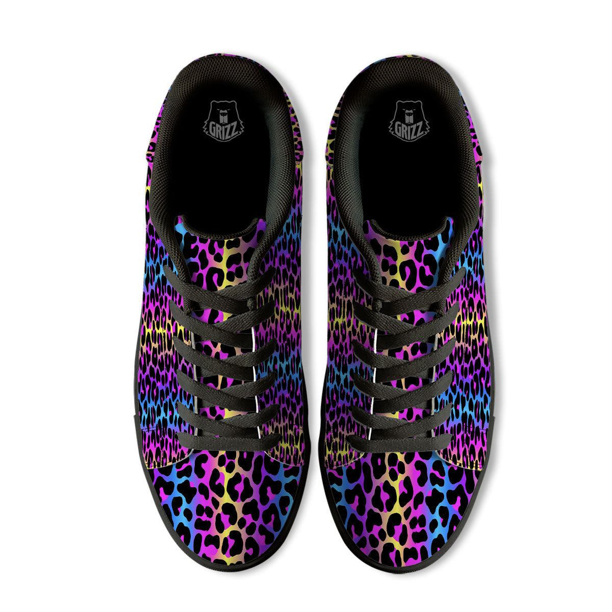 Leopard Rainbow Print Pattern Black Low Top Sneakers-grizzshop