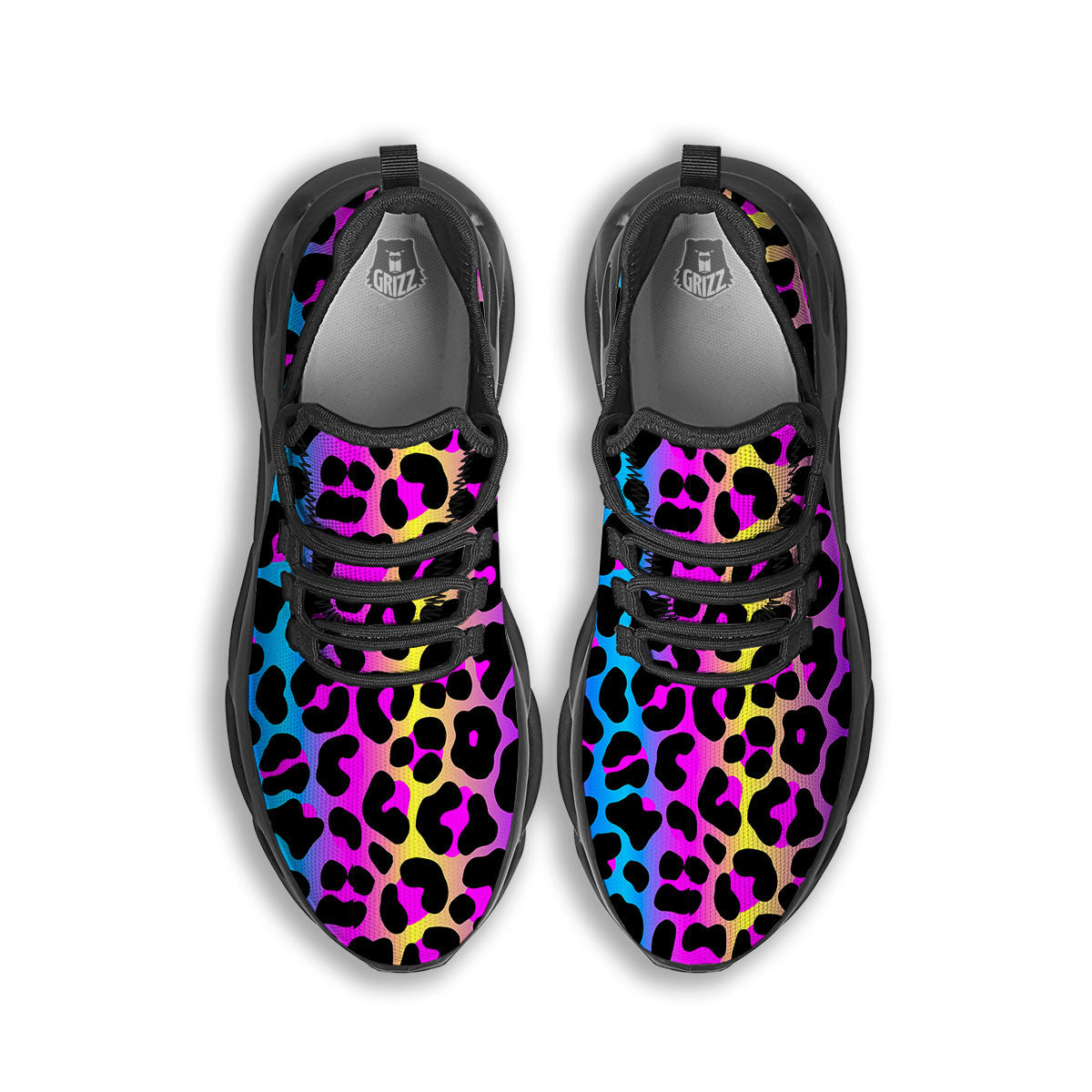 Leopard Rainbow Print Pattern Black Running Shoes-grizzshop