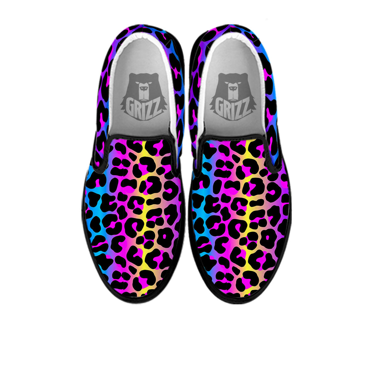 Leopard Rainbow Print Pattern Black Slip On Shoes-grizzshop