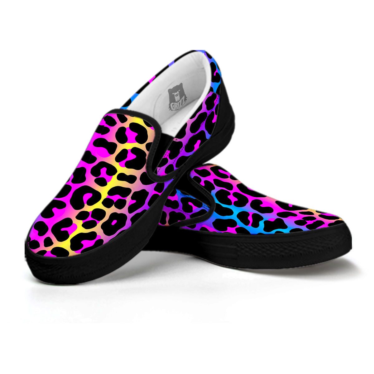 Leopard Rainbow Print Pattern Black Slip On Shoes-grizzshop
