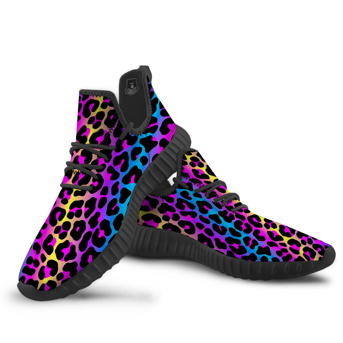 Leopard Rainbow Print Pattern Black Walking Shoes-grizzshop