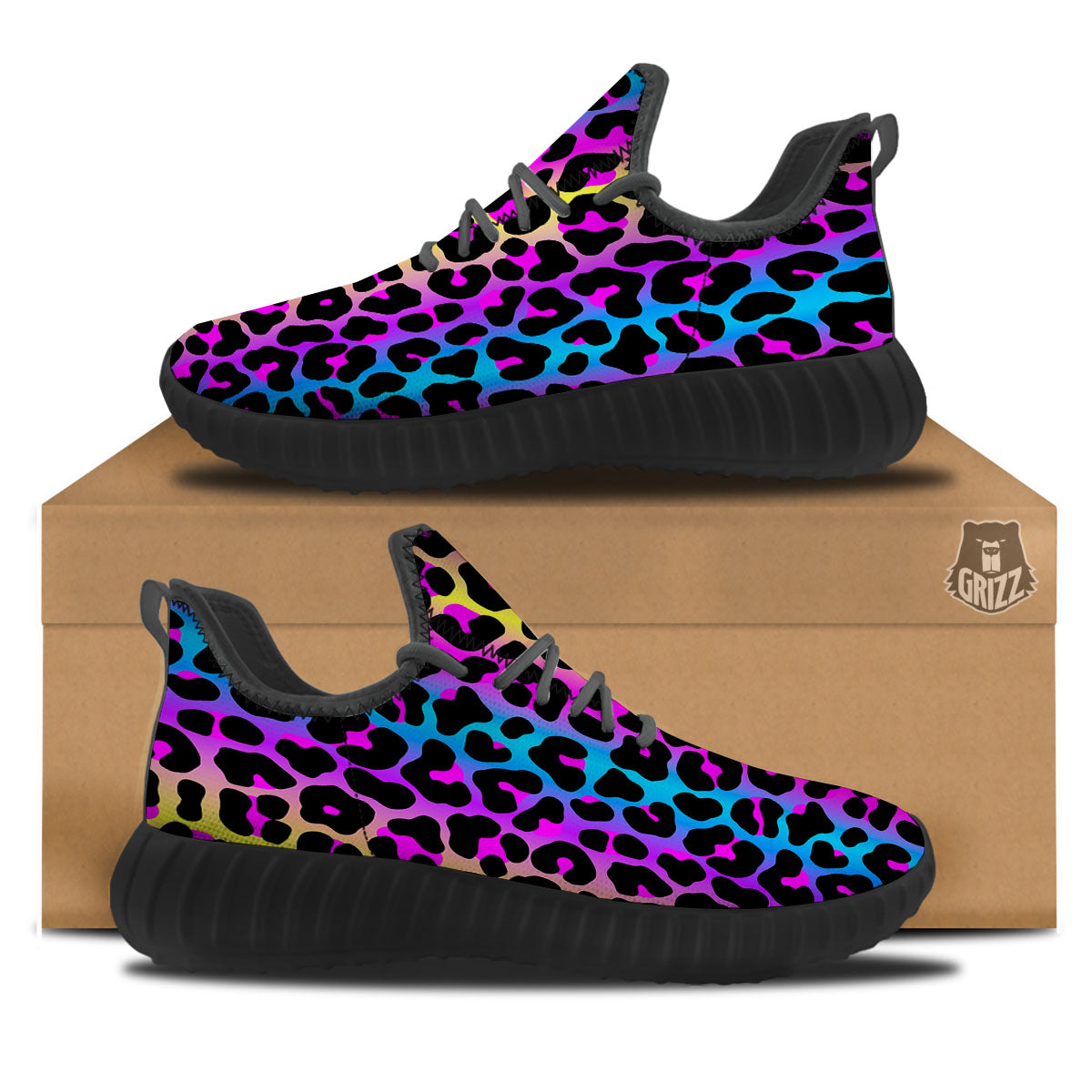 Leopard Rainbow Print Pattern Black Walking Shoes-grizzshop