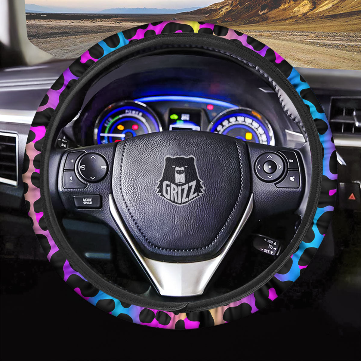 Leopard Rainbow Print Pattern Car Steering Wheel Cover-grizzshop