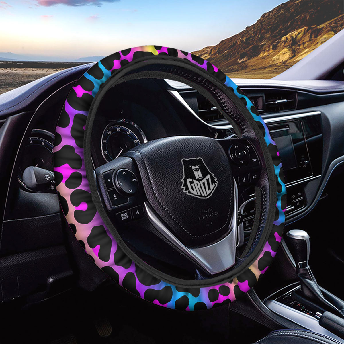 Leopard Rainbow Print Pattern Car Steering Wheel Cover-grizzshop