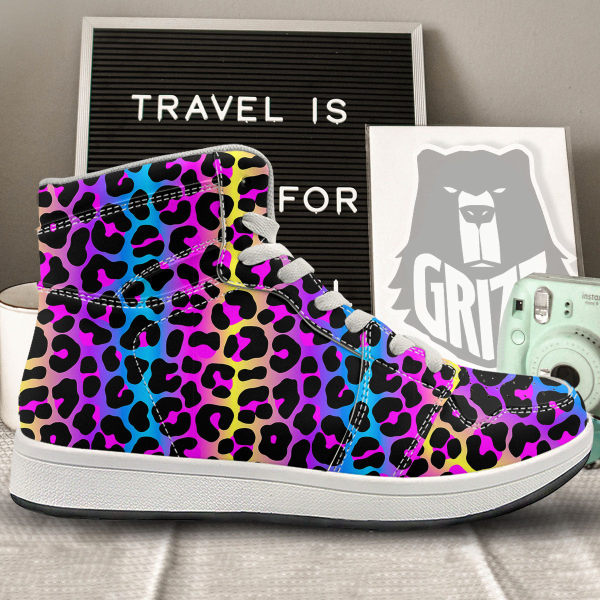 Leopard Rainbow Print Pattern High Top Sneakers-grizzshop