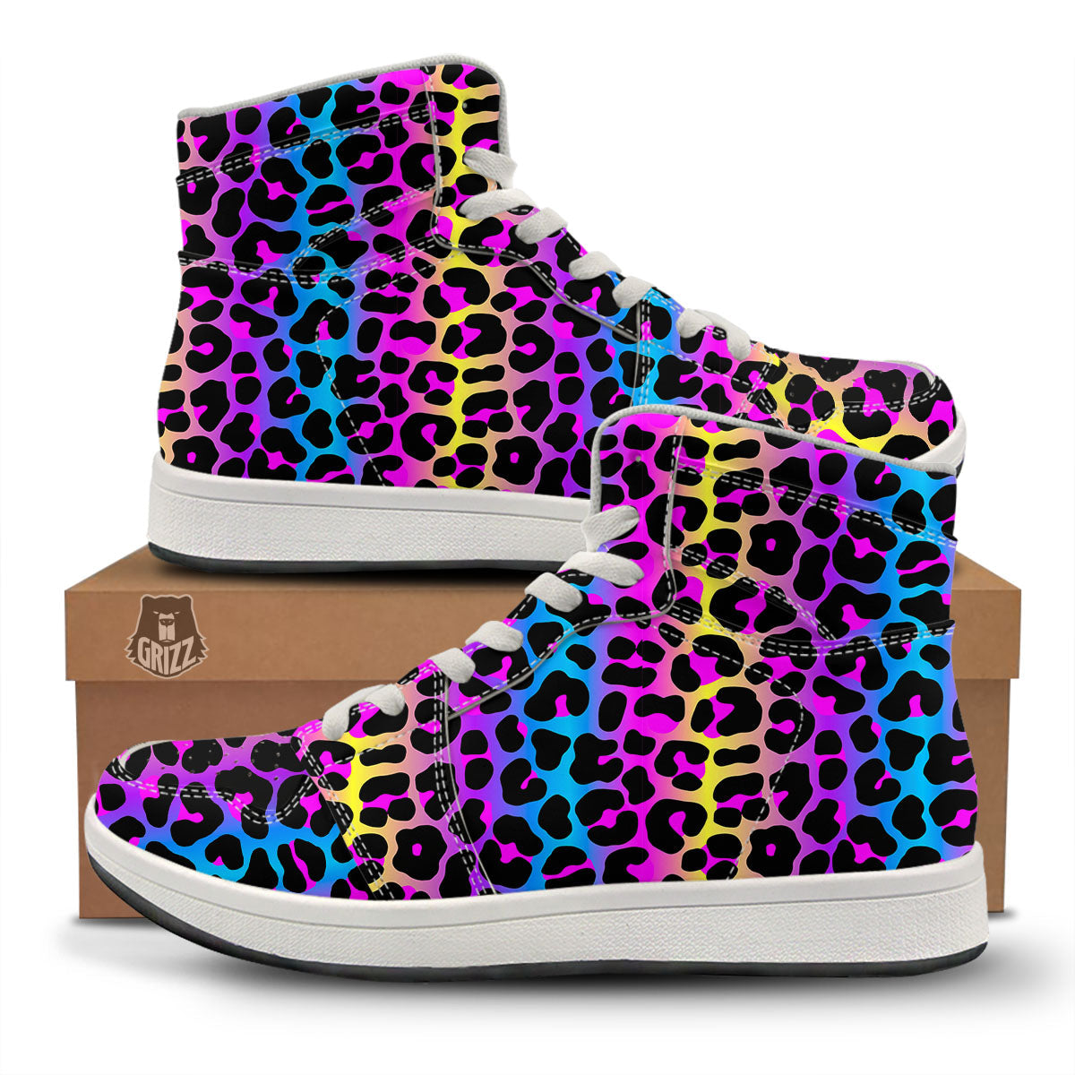 Leopard Rainbow Print Pattern High Top Sneakers-grizzshop