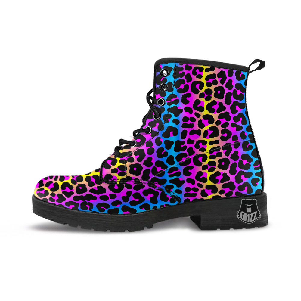 Leopard Rainbow Print Pattern Leather Boots-grizzshop