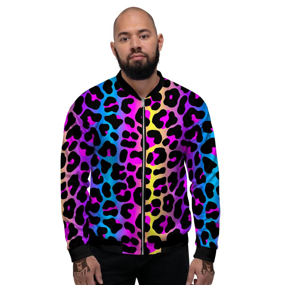 Leopard Rainbow Print Pattern Men's Bomber Jacket-grizzshop