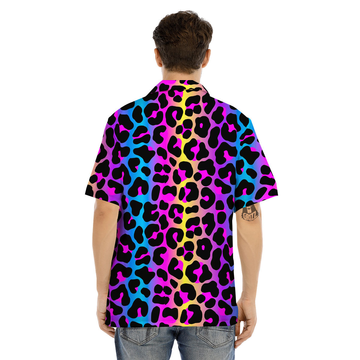 Leopard Rainbow Print Pattern Men's Hawaiian Shirt-grizzshop